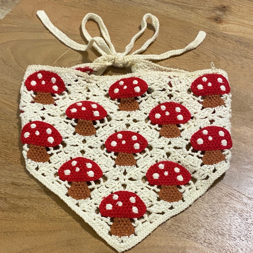 T.J.Maxx Crochet Mushroom Bandana in Cream and Red